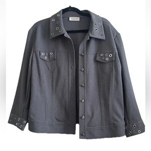 St John Sport VINTAGE Y2K Jacket SILVER Grommet Circles SZ L Stretch Gray $498